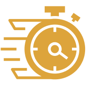 Yellow stopwatch icon with motion lines indicating speed or quick timing, on a transparent background.